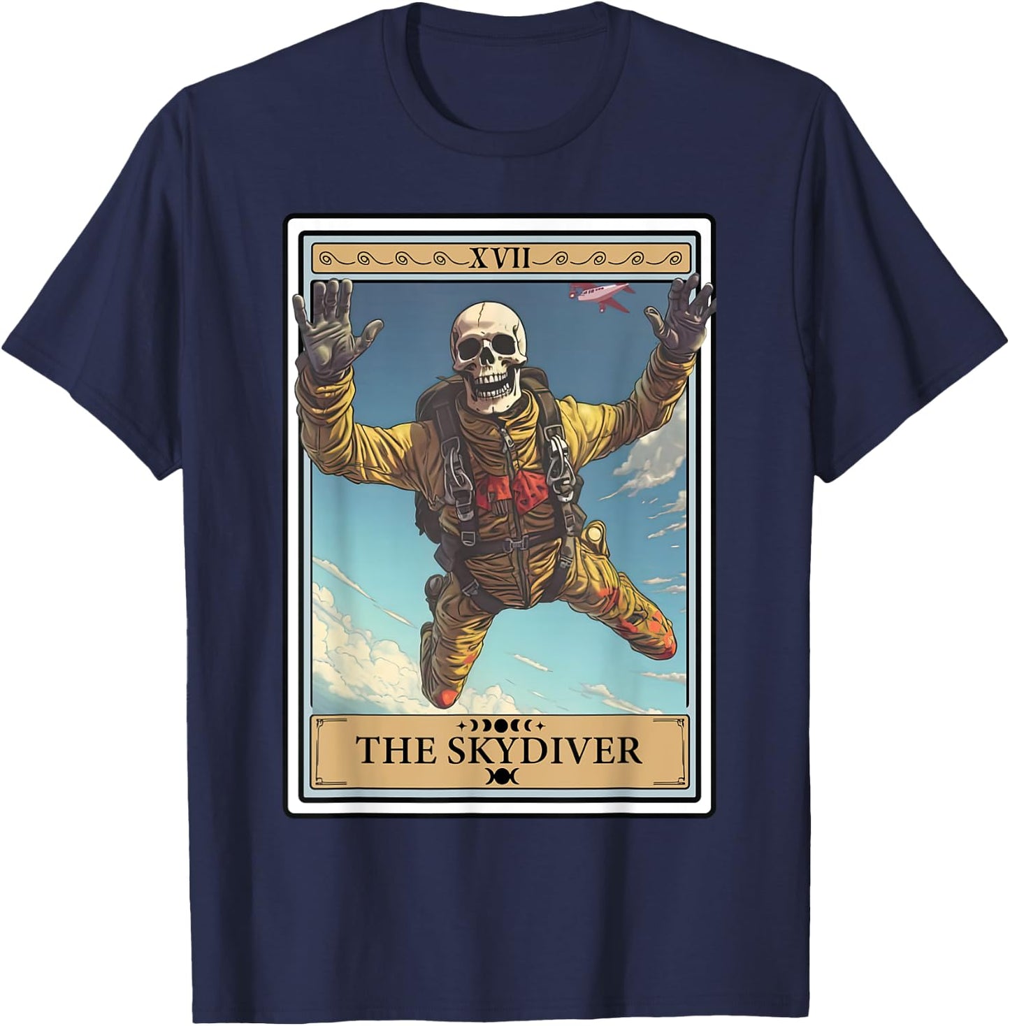 Skydiver Skydiving Tarot Card Skeleton Parachuting Funny T-Shirt - T-Shirt | Navy