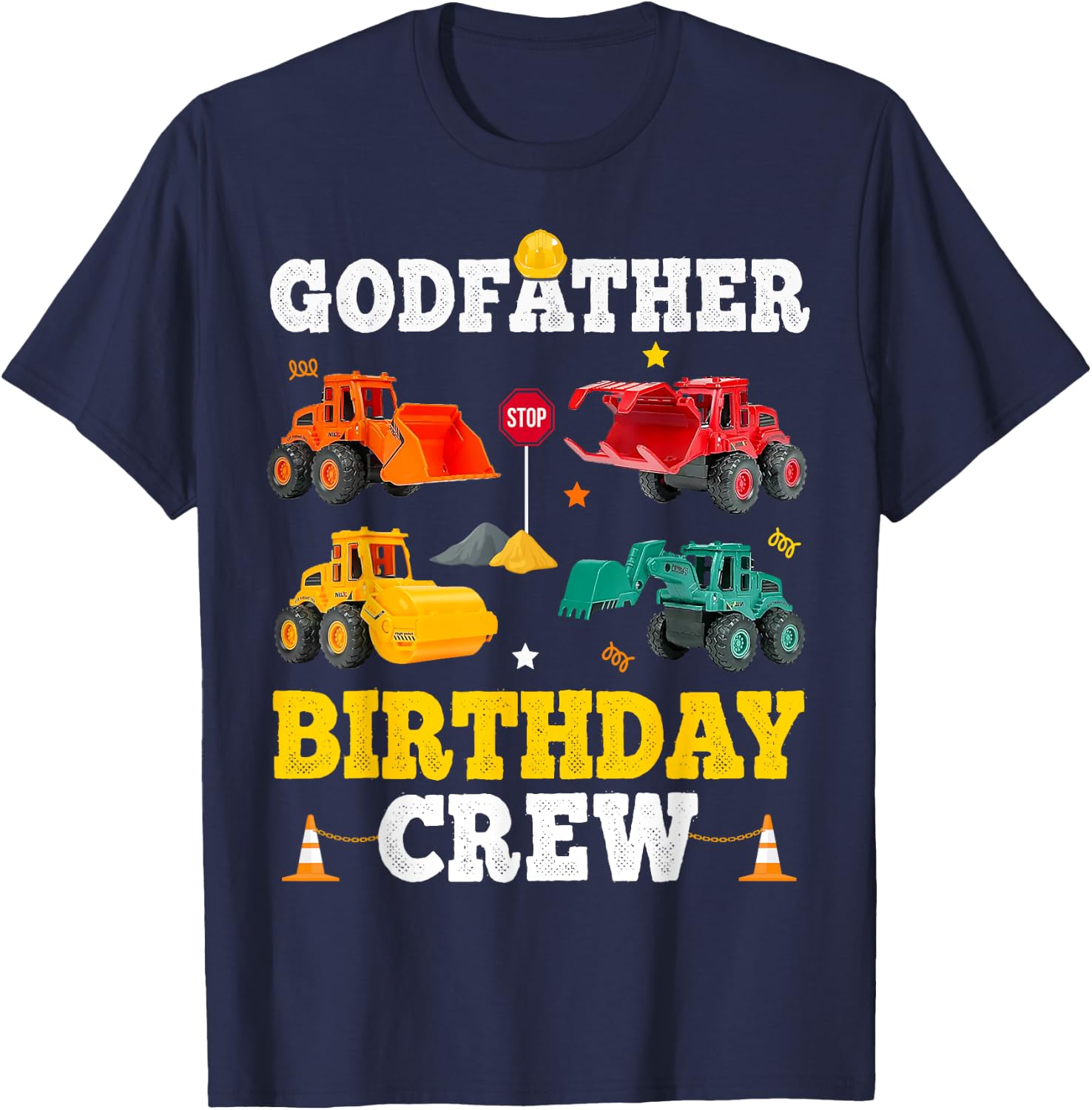 Godfather Birthday Crew Boy Construction Trucks Vehicles Kid T-Shirt - T-Shirt | Navy