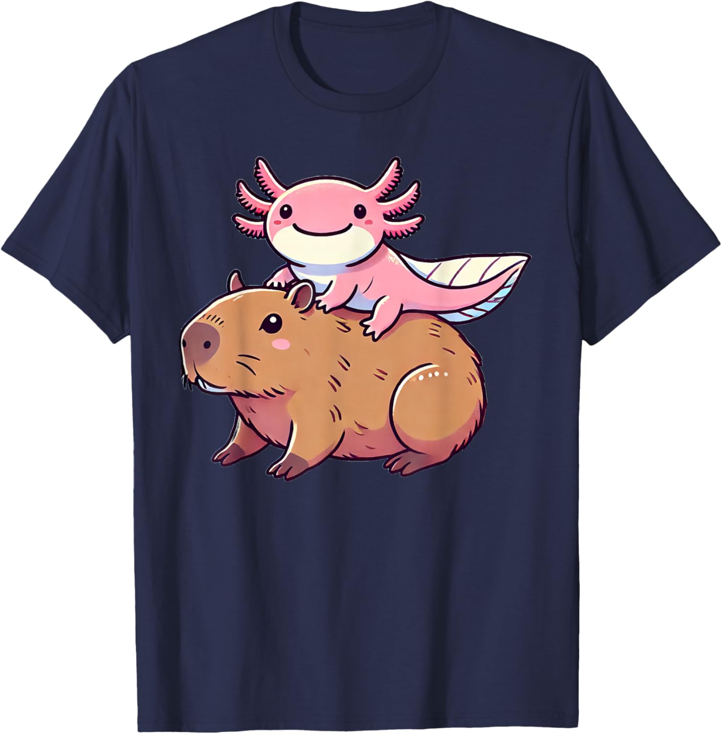 Kawaii Axolotl Capybara T-Shirt - T-Shirt | Navy