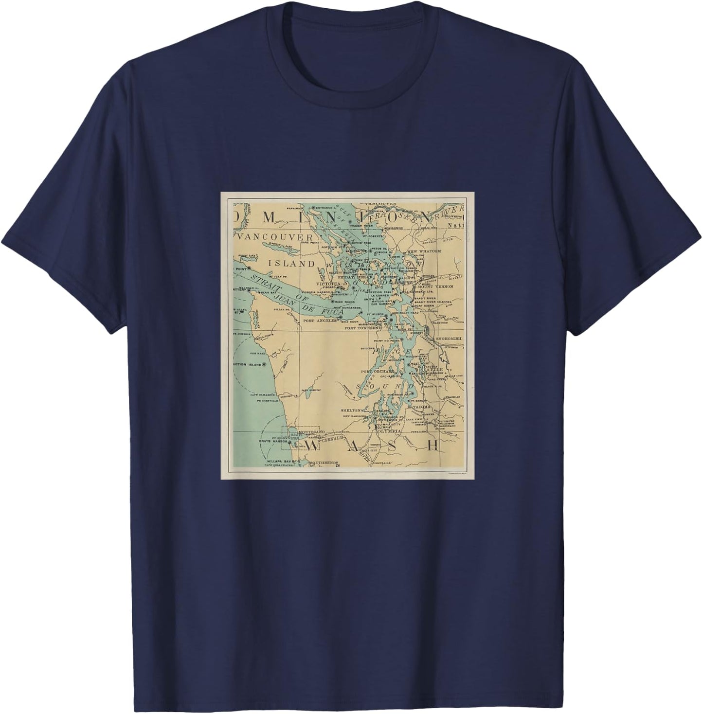 Puget Sound Lighthouse Map T-Shirt - T-Shirt | Navy
