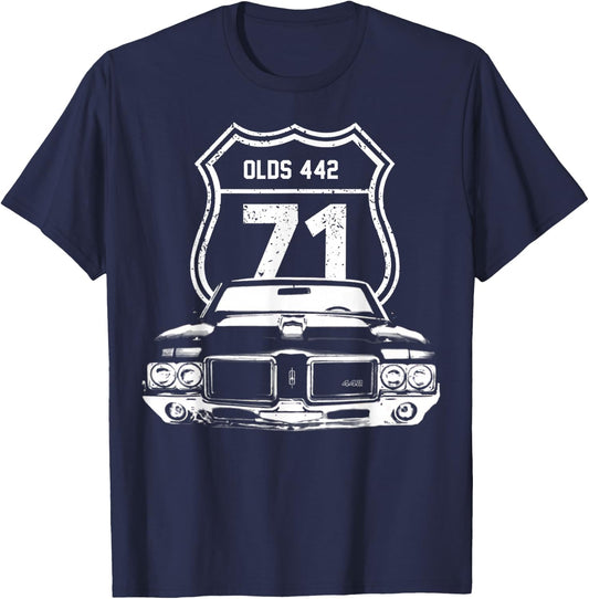 1971 71 Olds 442 Muscle Car T-Shirt - T-Shirt | Navy