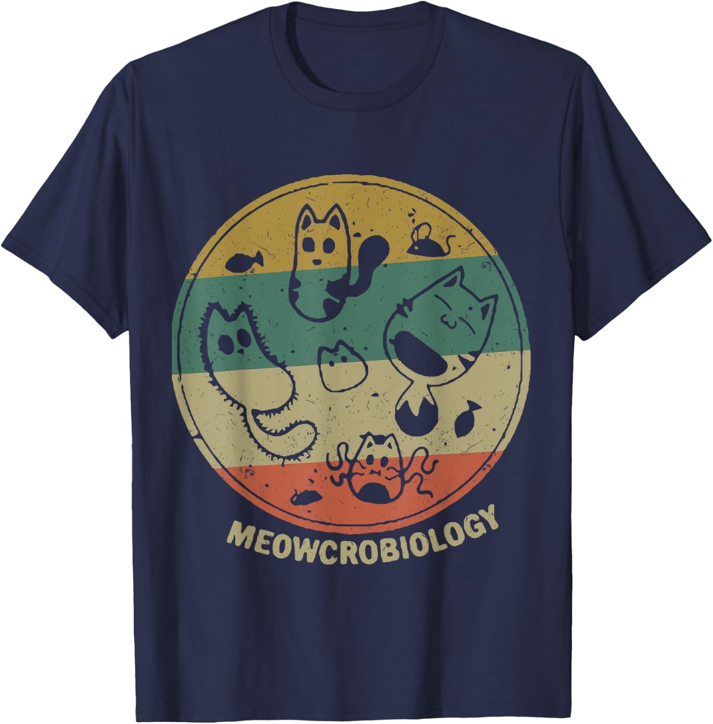 Meowcrobiology Microbiology Science Funny Cat Lover T-Shirt - T-Shirt | Navy