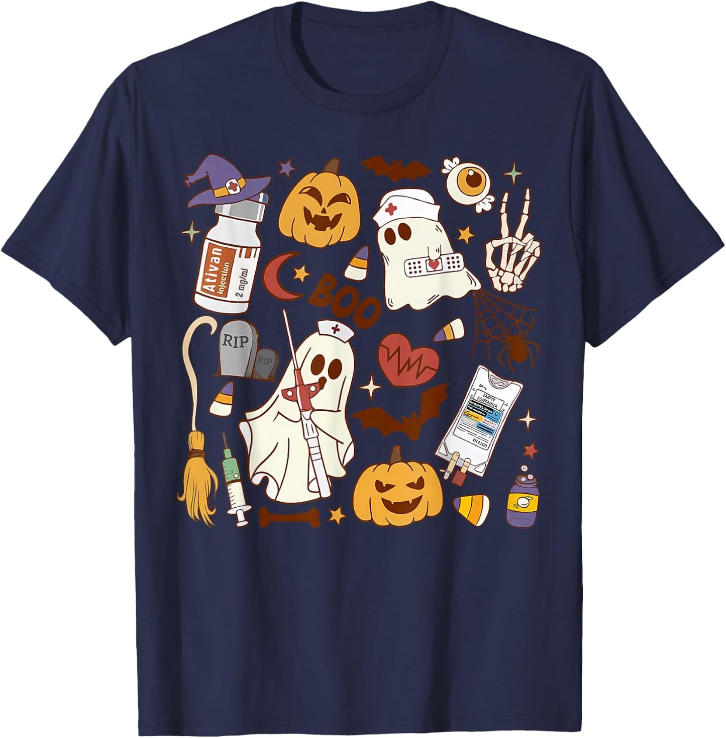Cardiology Nurse Boo Crew Spooky Cardiac Nursing Halloween T-Shirt - T-Shirt | Navy