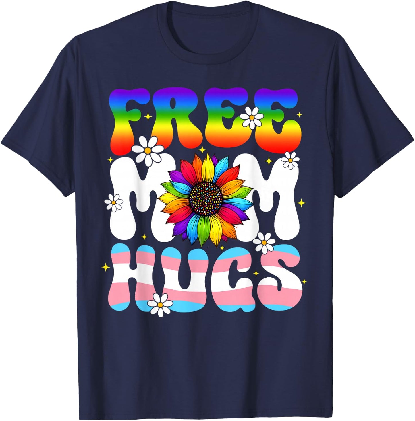 Free Hugs Rainbow Sunflower Pride LGBT Women Men T-Shirt - T-Shirt | Navy