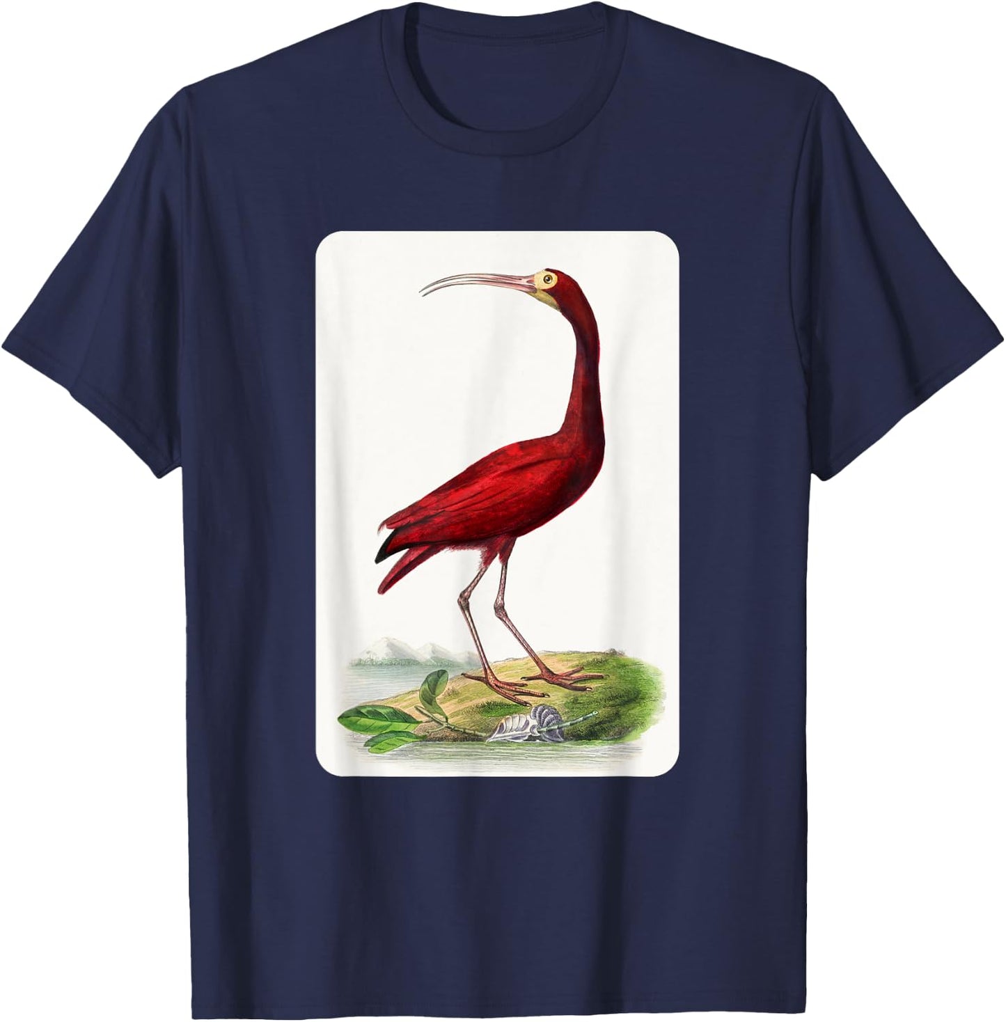 Vintage Scarlet Ibis Bird Illustration Animal Lover T-Shirt - T-Shirt | Navy
