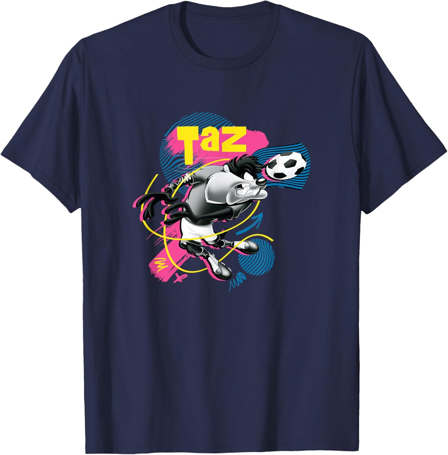 Looney Tunes Tasmanian Devil Retro Vintage Soccer Sketches T-Shirt - T-Shirt | Navy