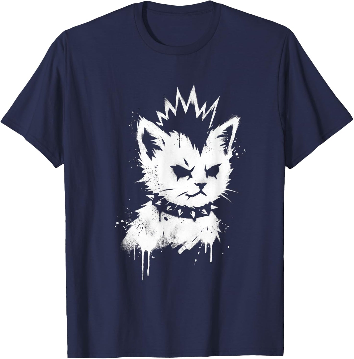 Punk Kitten Funny Mohawk Cat Rock Grunge Women Men T-Shirt - T-Shirt | Navy