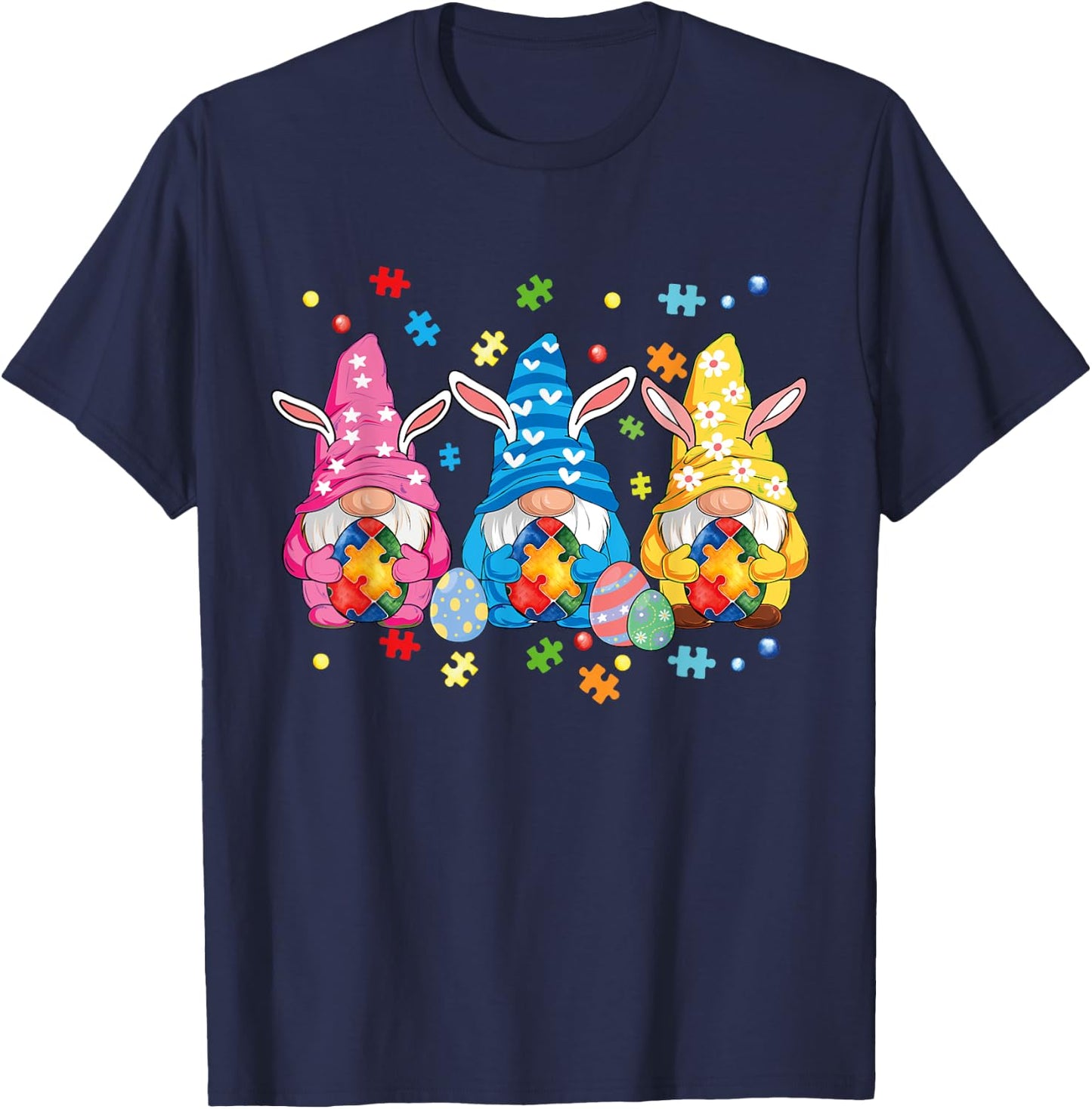 Autism Easter Gnomes Autism Awareness Easter Day Gnomes Egg T-Shirt - T-Shirt | Navy