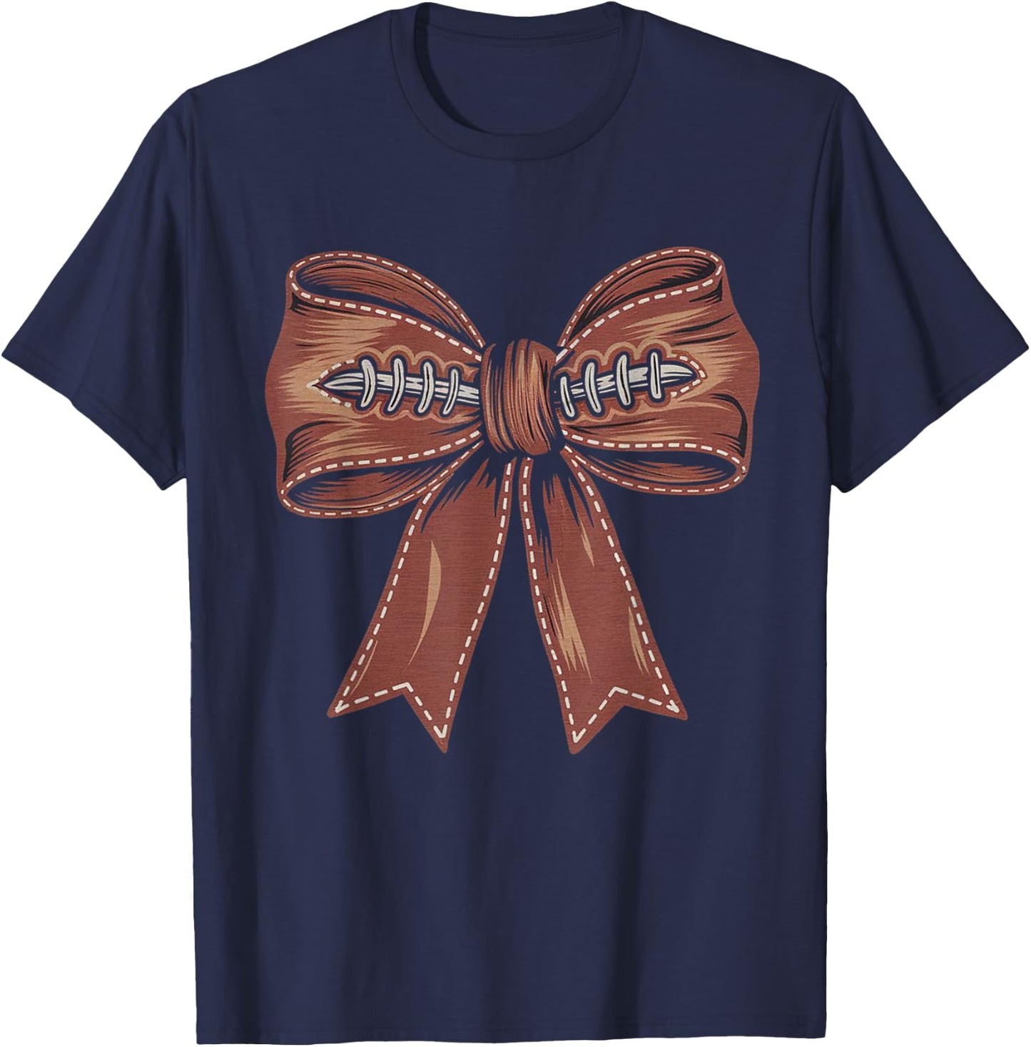 Coquette Bow Pumpkin American Football Autumn Thanksgiving T-Shirt - T-Shirt | Navy