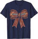 Coquette Bow Pumpkin American Football Autumn Thanksgiving T-Shirt - T-Shirt | Navy