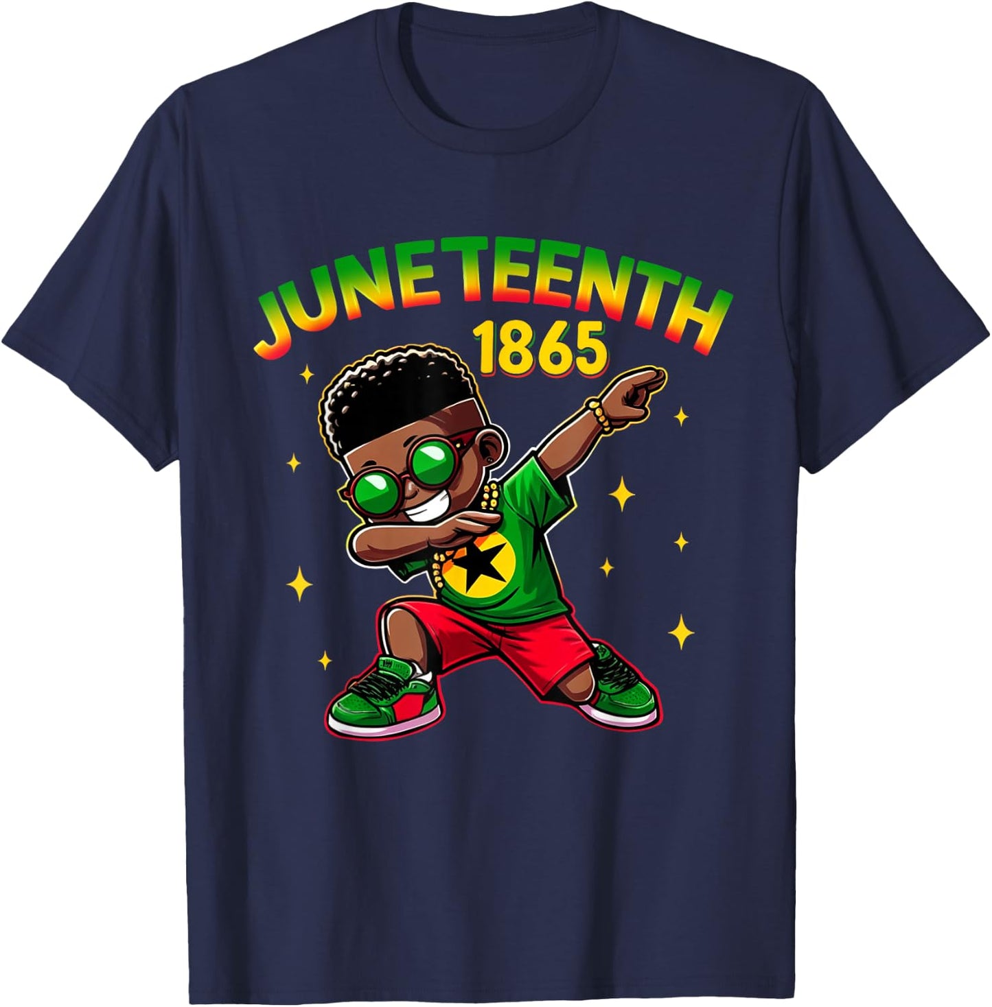 Boys Juneteenth Dabbing Black King Melanin Brown Skin Dab T-Shirt - T-Shirt | Navy