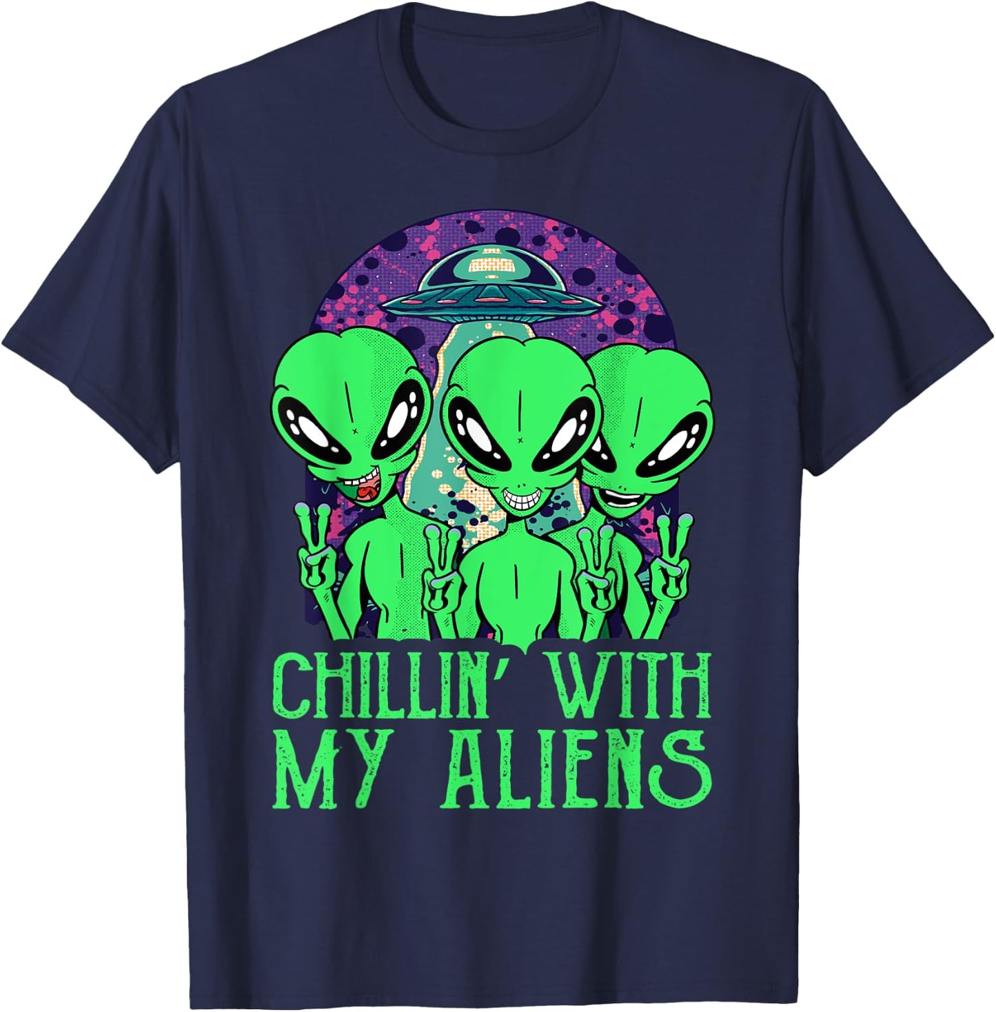 Chillin With My Aliens Group Toddler Boys Kids Halloween T-Shirt - T-Shirt | Navy