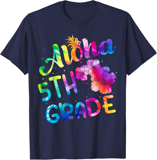 Tie Dye Aloha 5th Grade Teacher Kids Back To School T-Shirt - T-Shirt | Navy