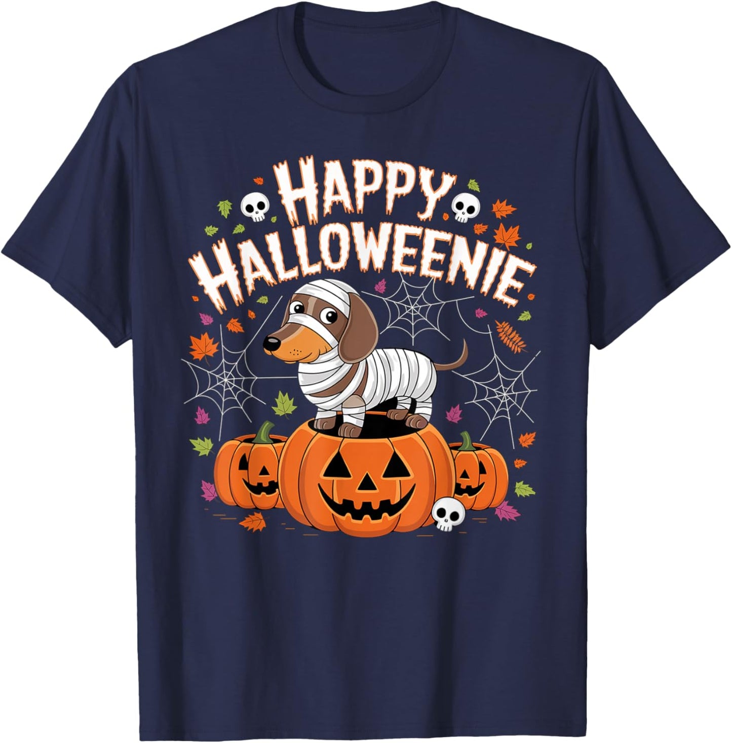 Happy Halloween Mummy Dachshund Pet Owner Holiday Wiener Dog Men Women Kids T-Shirt - T-Shirt | Navy