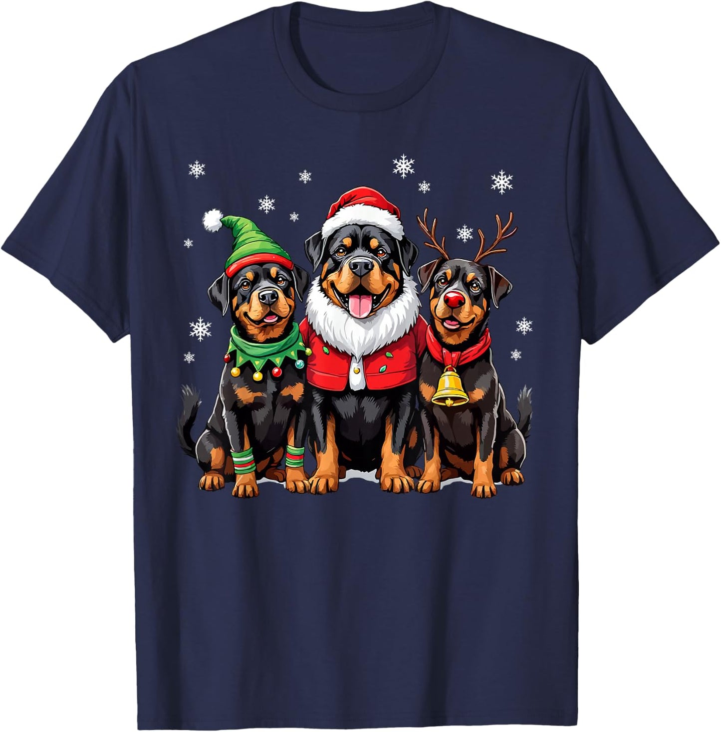 Rottweiler Christmas Dogs Funny Santa Reindeer Elf Holiday T-Shirt - T-Shirt | Navy