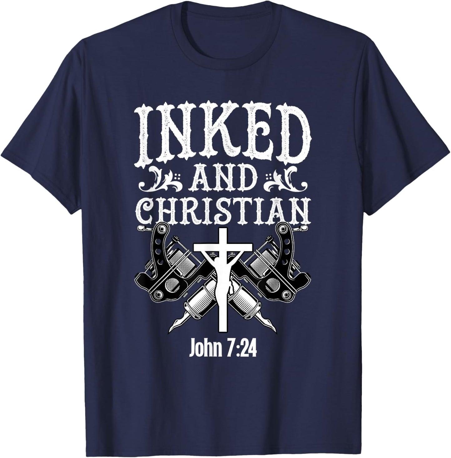 Inked And Christian Jesus Tattooed Women Ink Tattoo Lady T-Shirt - T-Shirt | Navy