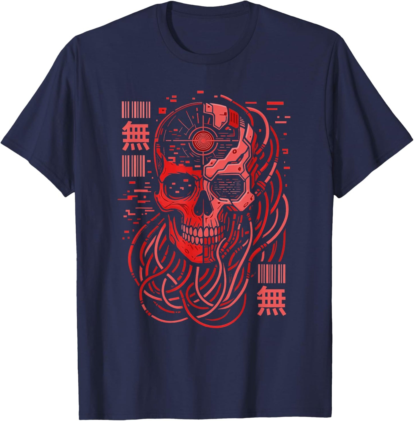Void Mecha Skull Retro Cyberpunk Goth Techwear Aesthetic T-Shirt - T-Shirt | Navy