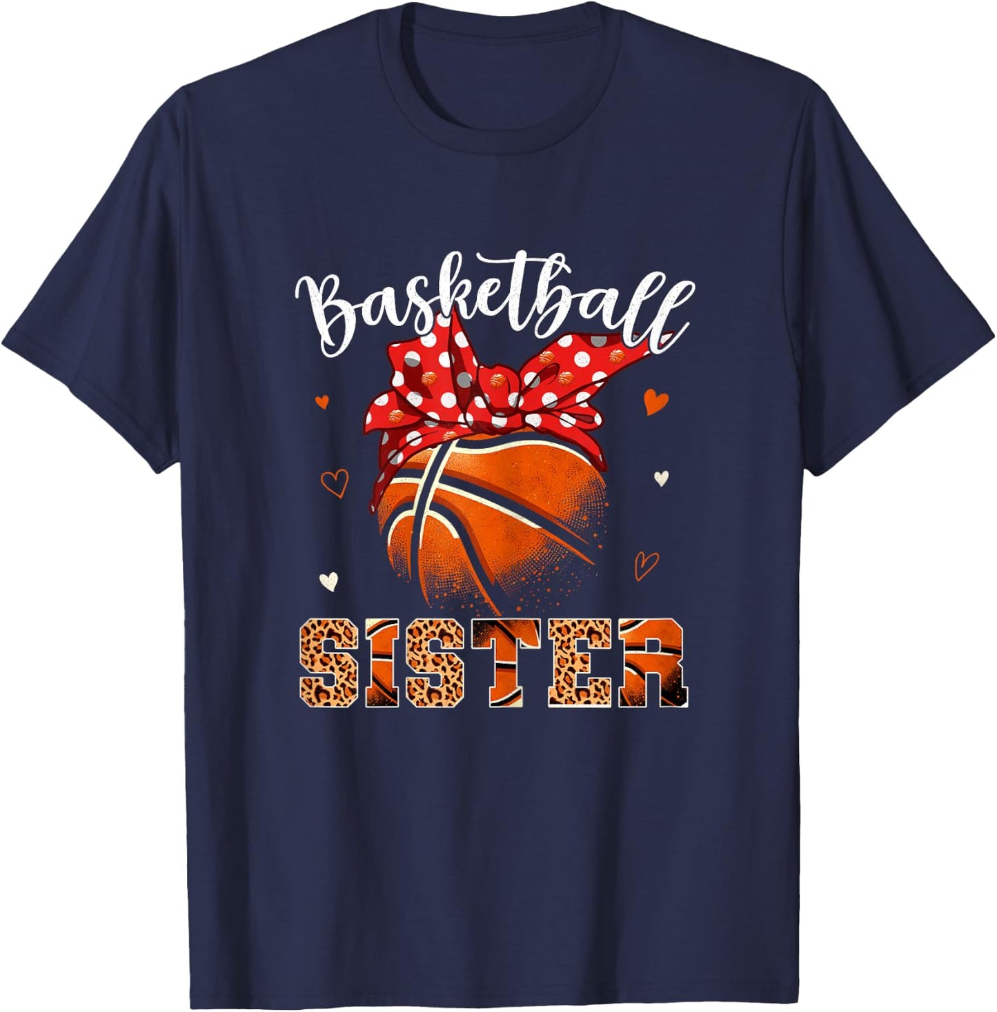 Basketball Sister Headband Leopard Sister Basketball Player T-Shirt - T-Shirt | Navy