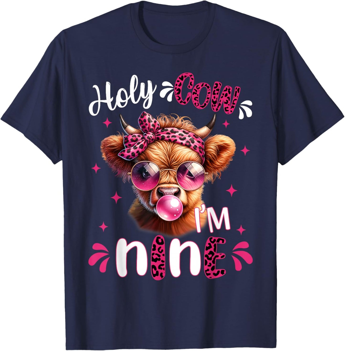 I'm Nine Years Old Girl It's My 9th Birthday Highland Cow T-Shirt - T-Shirt | Navy