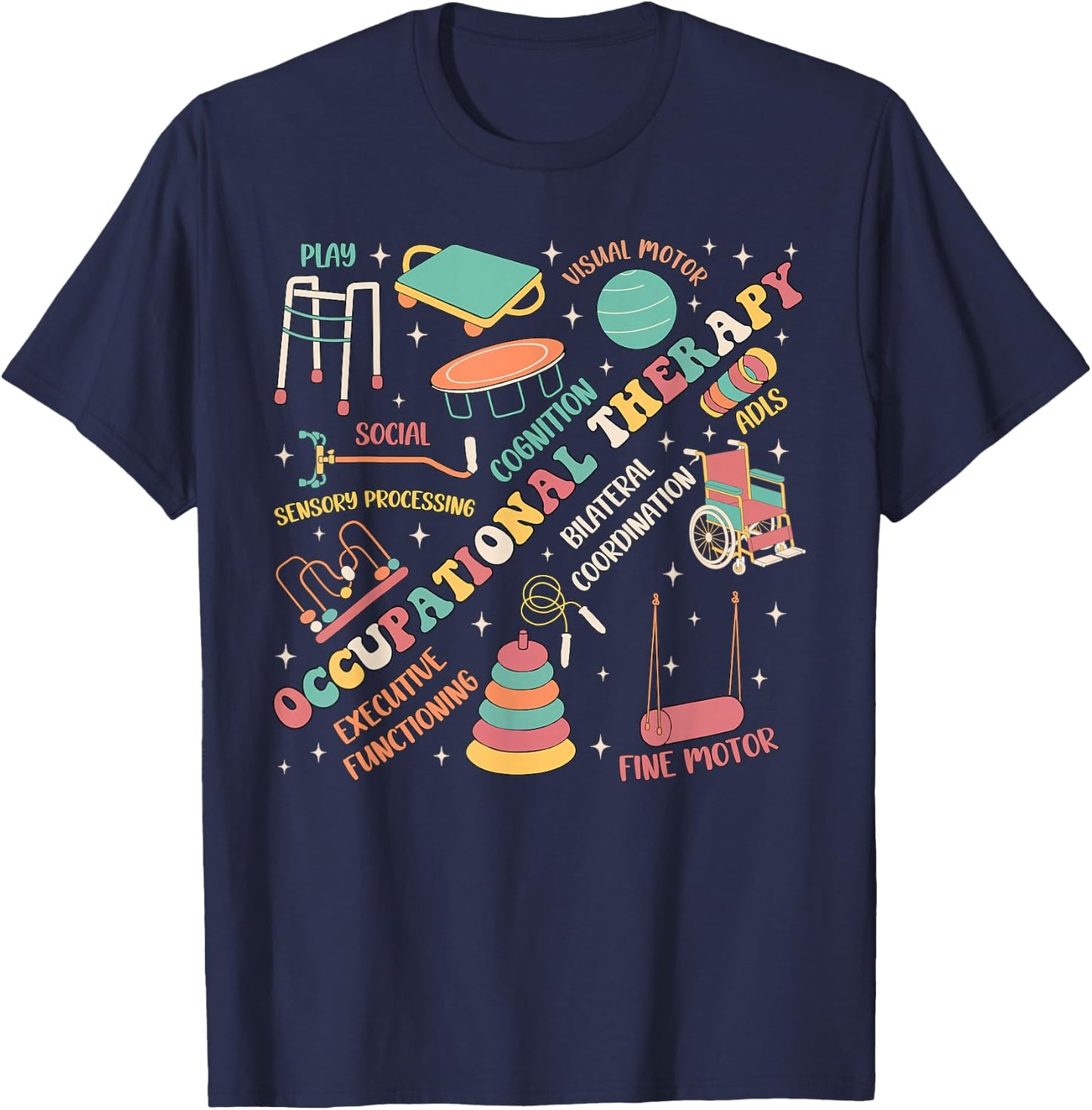 Occupational Therapy OT Therapist Month OTA Groovy Retro T-Shirt - T-Shirt | Navy
