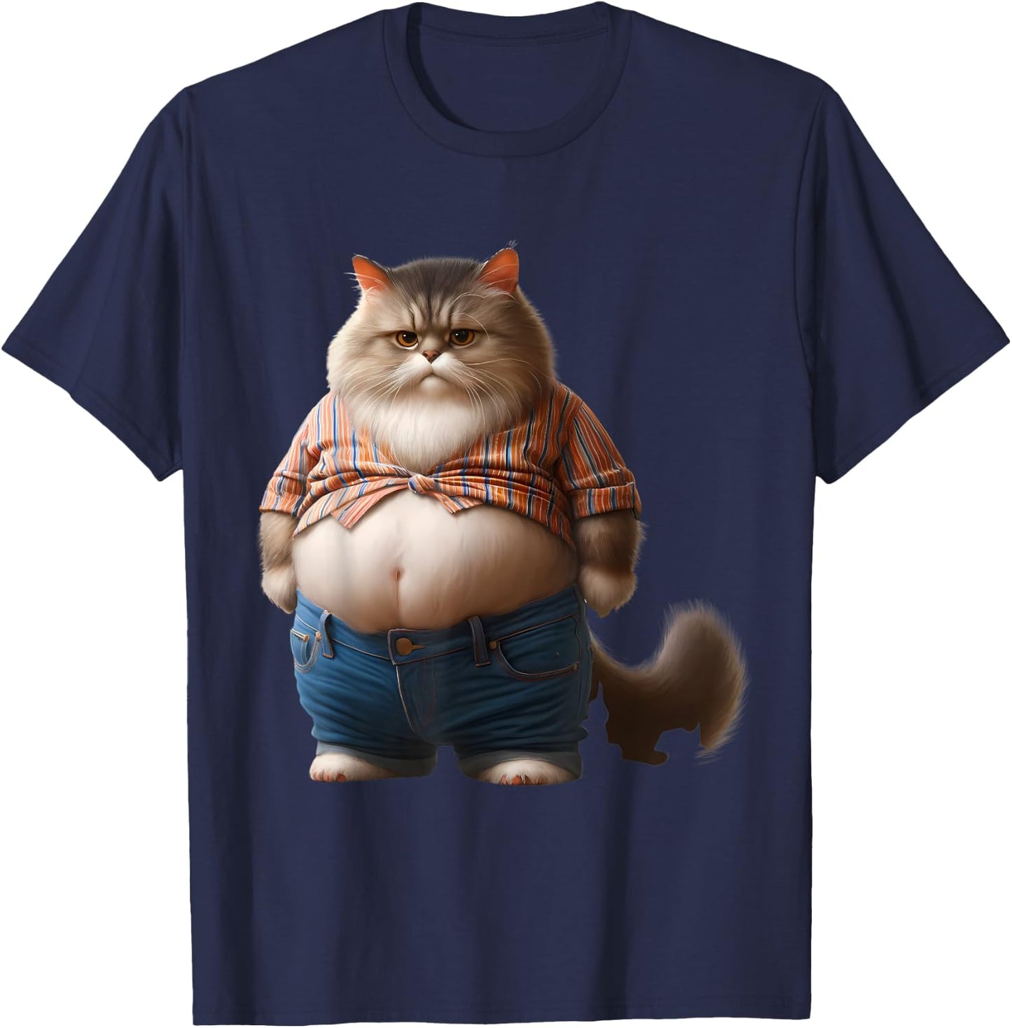 Funny Fat Cat Graphic Fat Kitten Design Chubby Cat Lover Men Women Girls Kids T-Shirt - T-Shirt | Navy