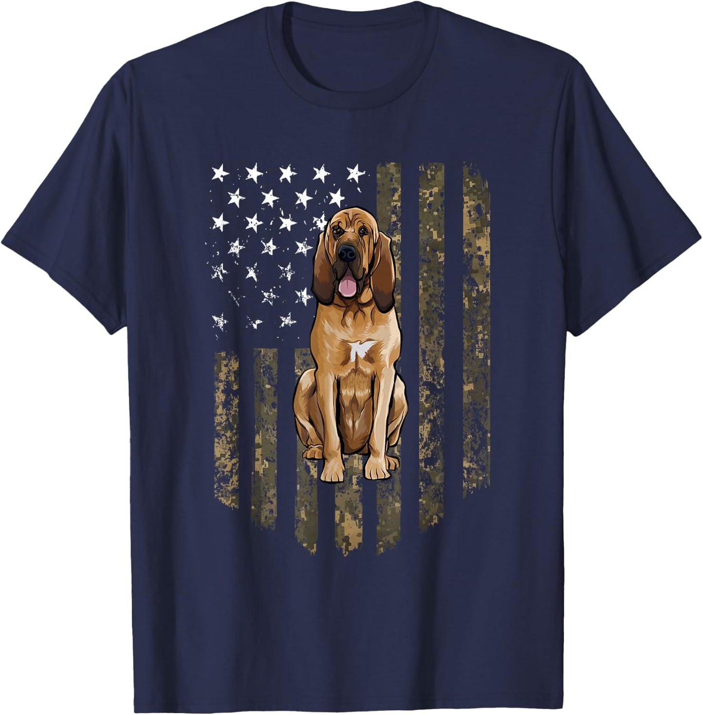 Camo American Flag Bloodhound 4th of July USA T-Shirt - T-Shirt | Navy