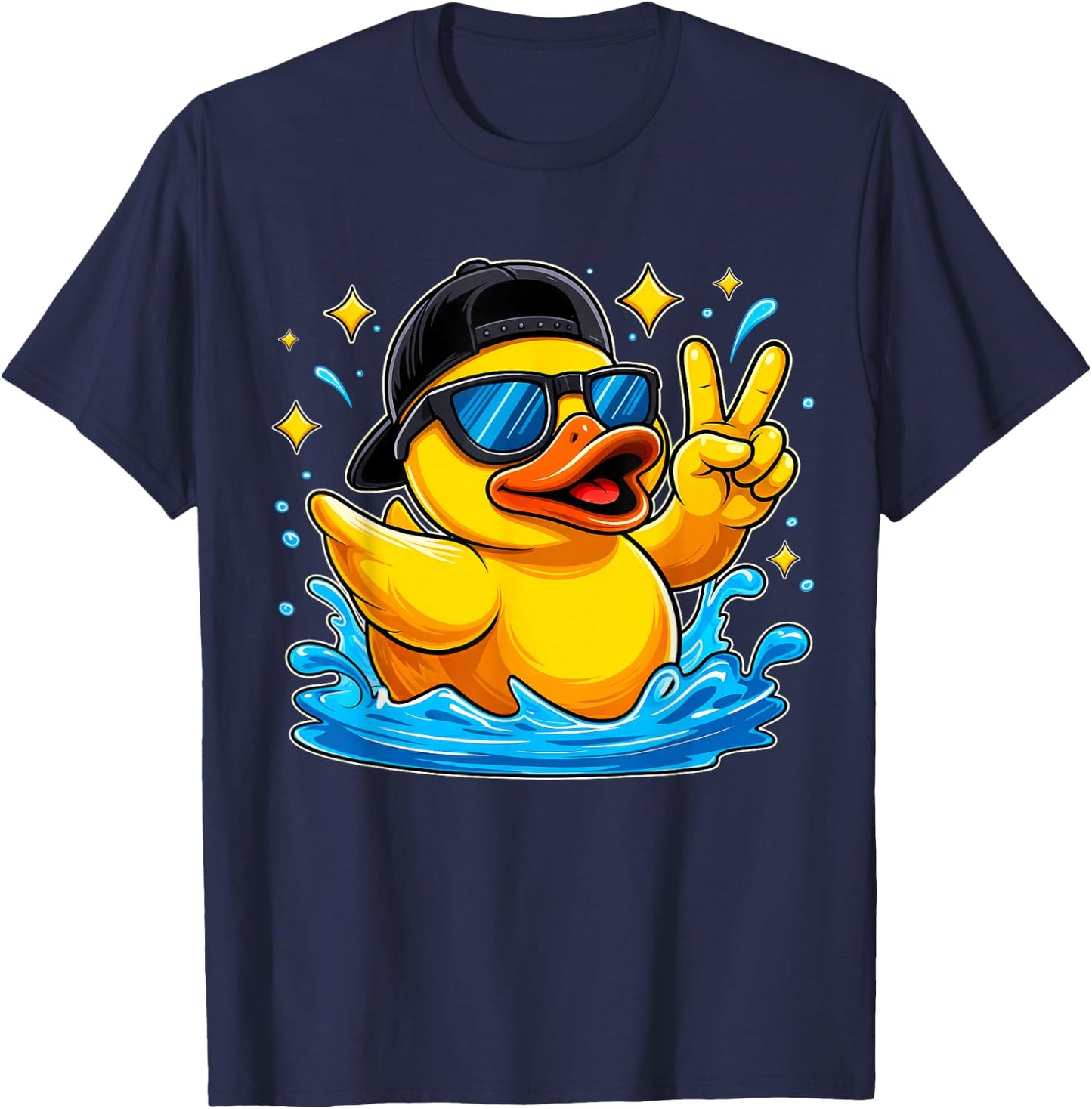 Funny Peace Sign Yellow Rubber Duck Sunglasses Kids Boys T-Shirt - T-Shirt | Navy