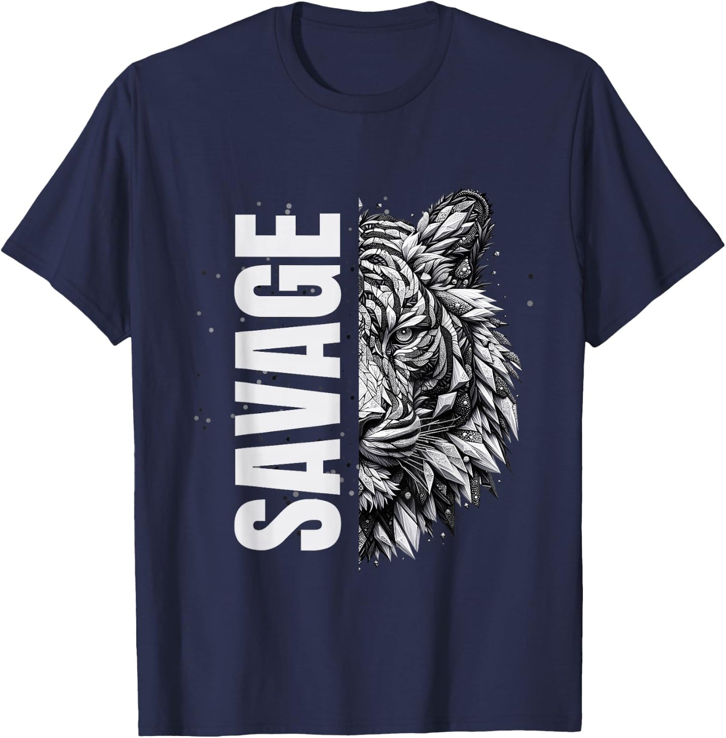 Savage Tiger | Wild Animal Playful Graphic Print T-Shirt - T-Shirt | Navy