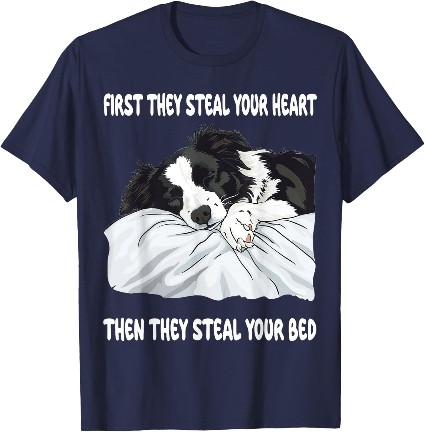 Border Collie Sleeping Pajamas Nightgown T-Shirt - T-Shirt | Navy