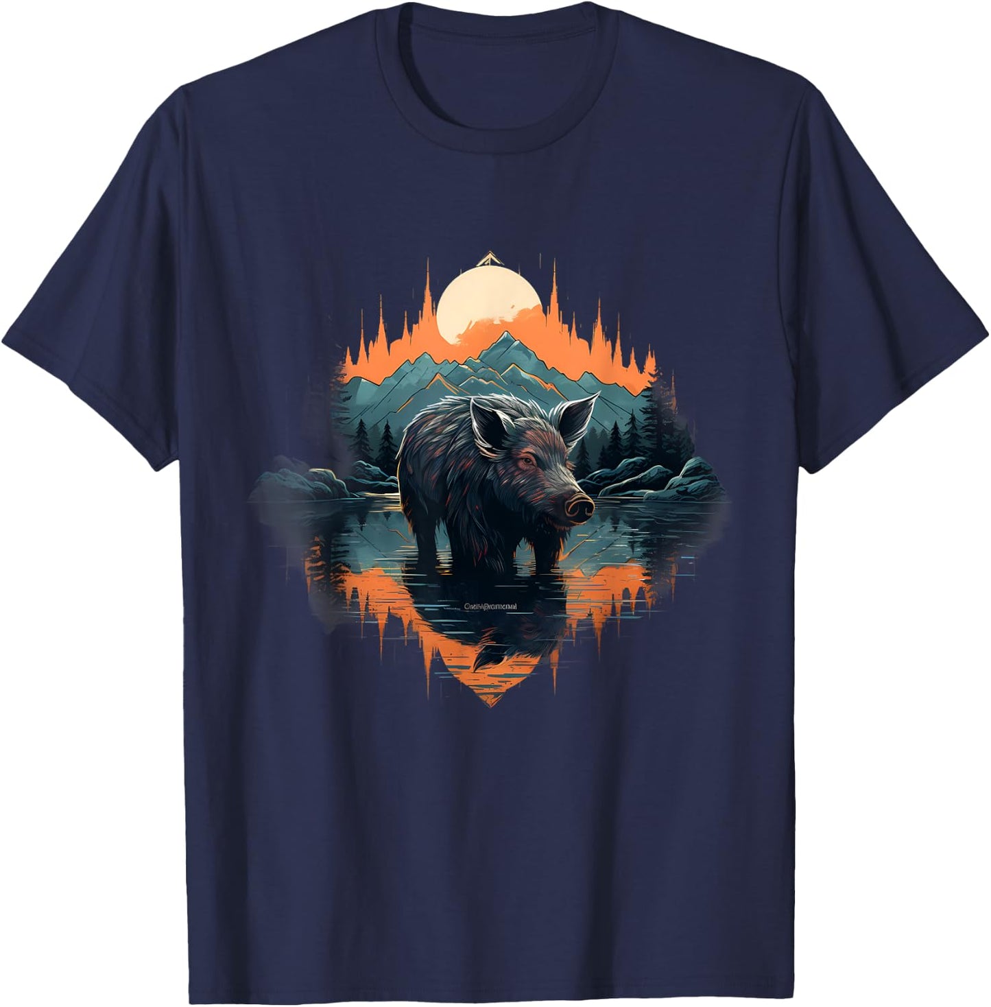Wild Boar Colorful Landscape Nature Forest Animal Lovers T-Shirt - T-Shirt | Navy