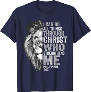 I Can Do All Thing Through Christ Lion Philippians Faith T-Shirt - T-Shirt | Navy