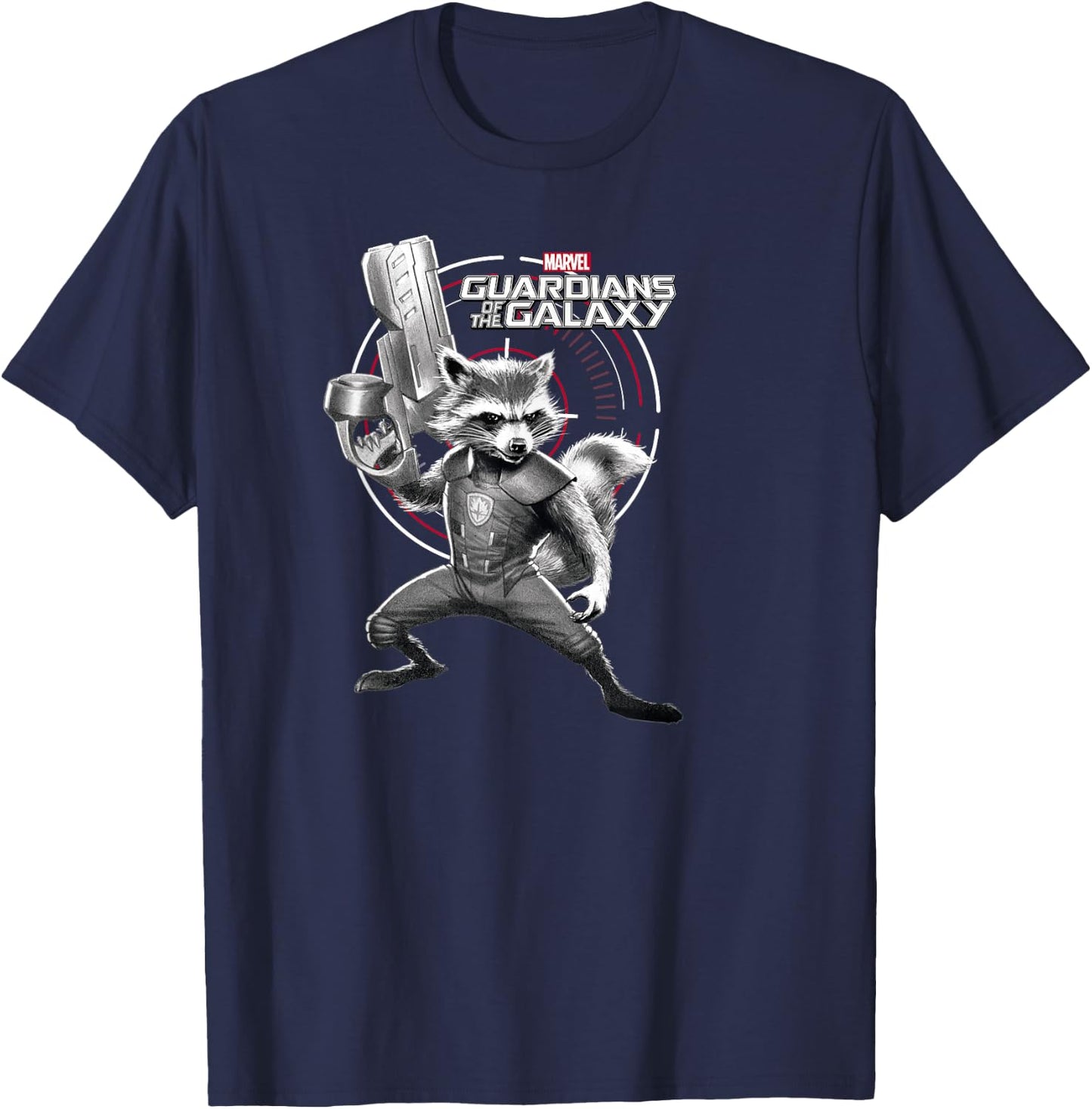 Marvel Guardians of The Galaxy Rocket Raccoon Weapons Poster Small T-Shirt - T-Shirt | Navy