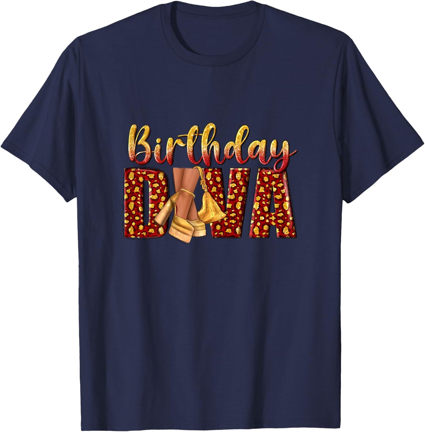 Birthday Diva Golden Melanin Queen T-Shirt - T-Shirt | Navy