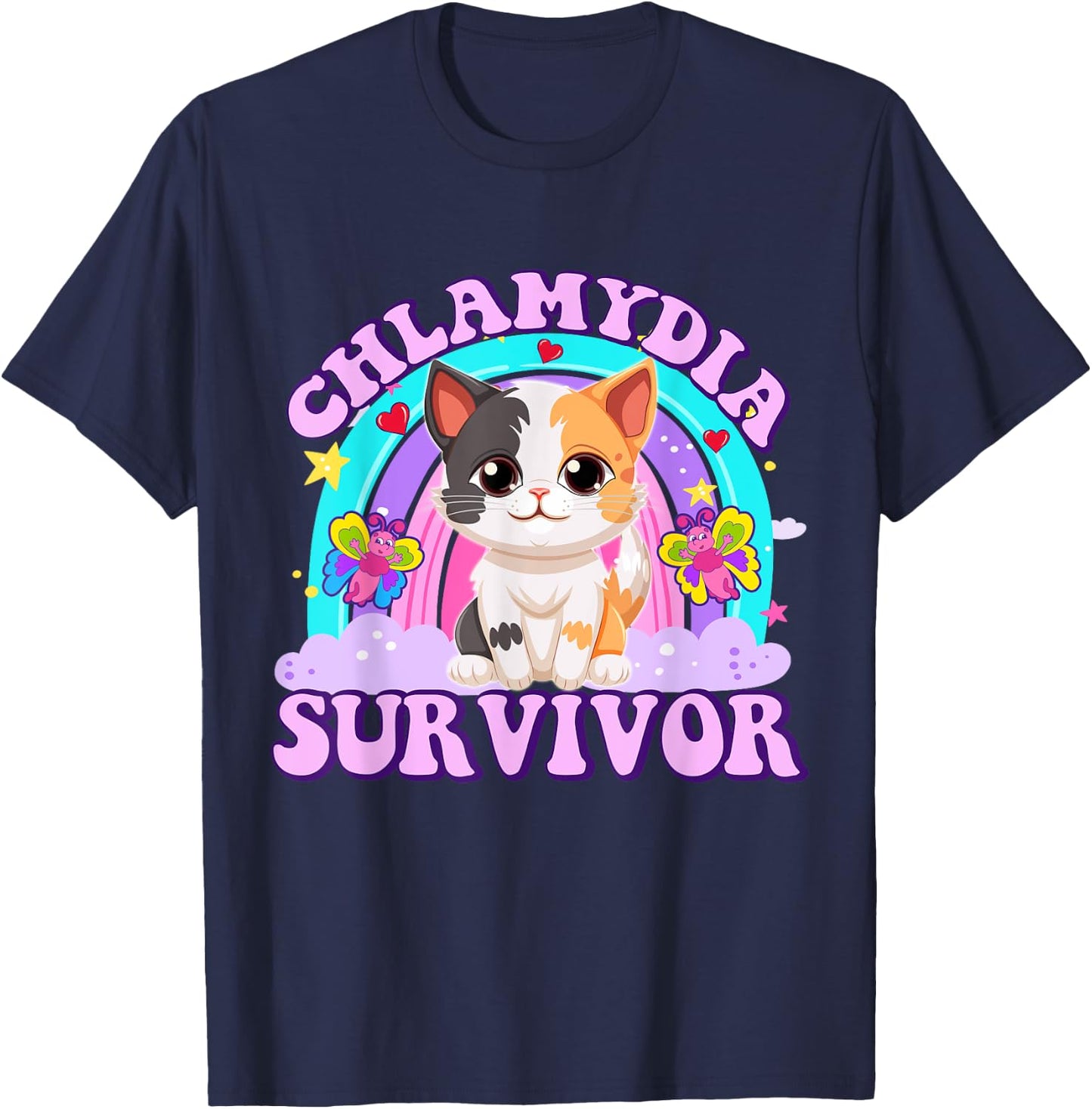 Chlamydia Survivor Cat Meme Funny Shirts Adult Humor T-Shirt - T-Shirt | Navy