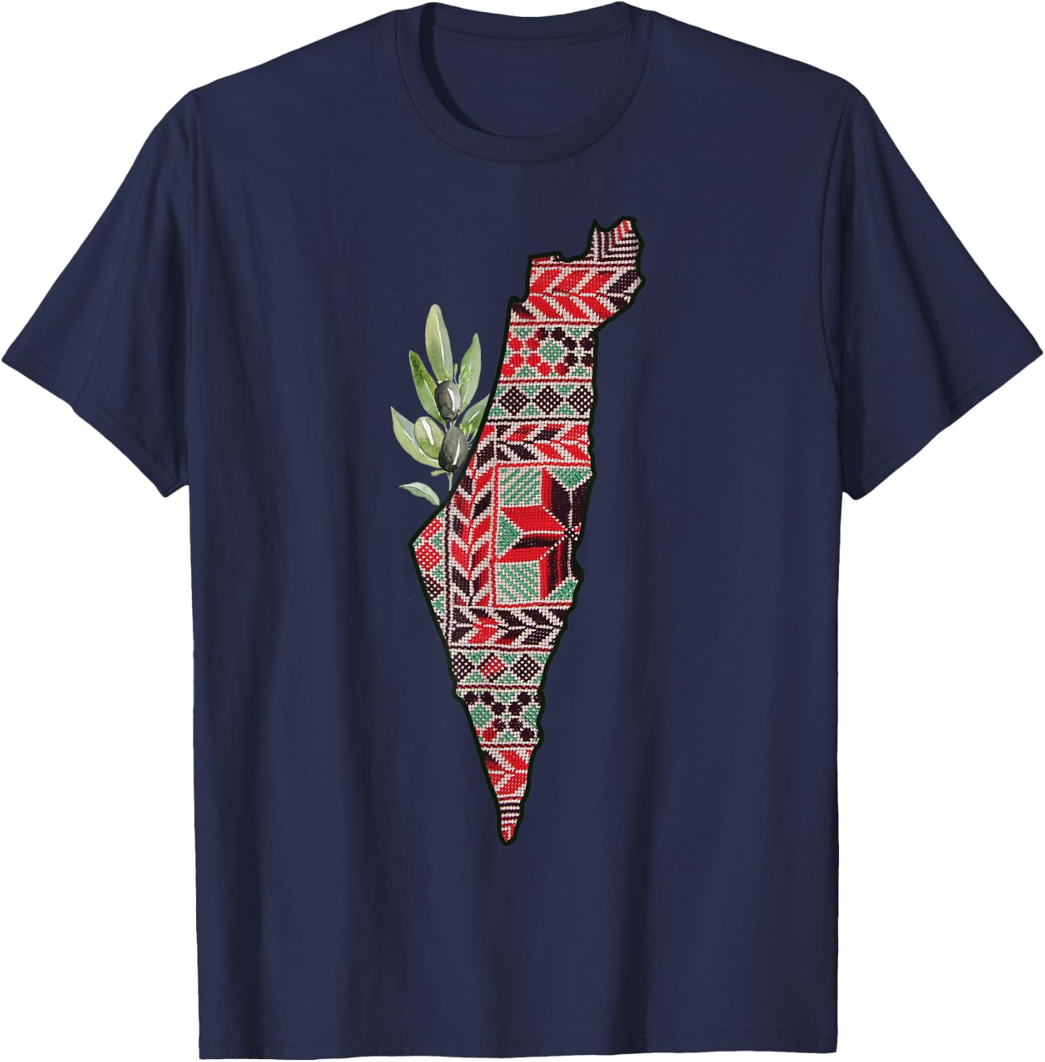 Free Palestine Free Gaza Olives Map Palestinian Pride T-Shirt - T-Shirt | Navy