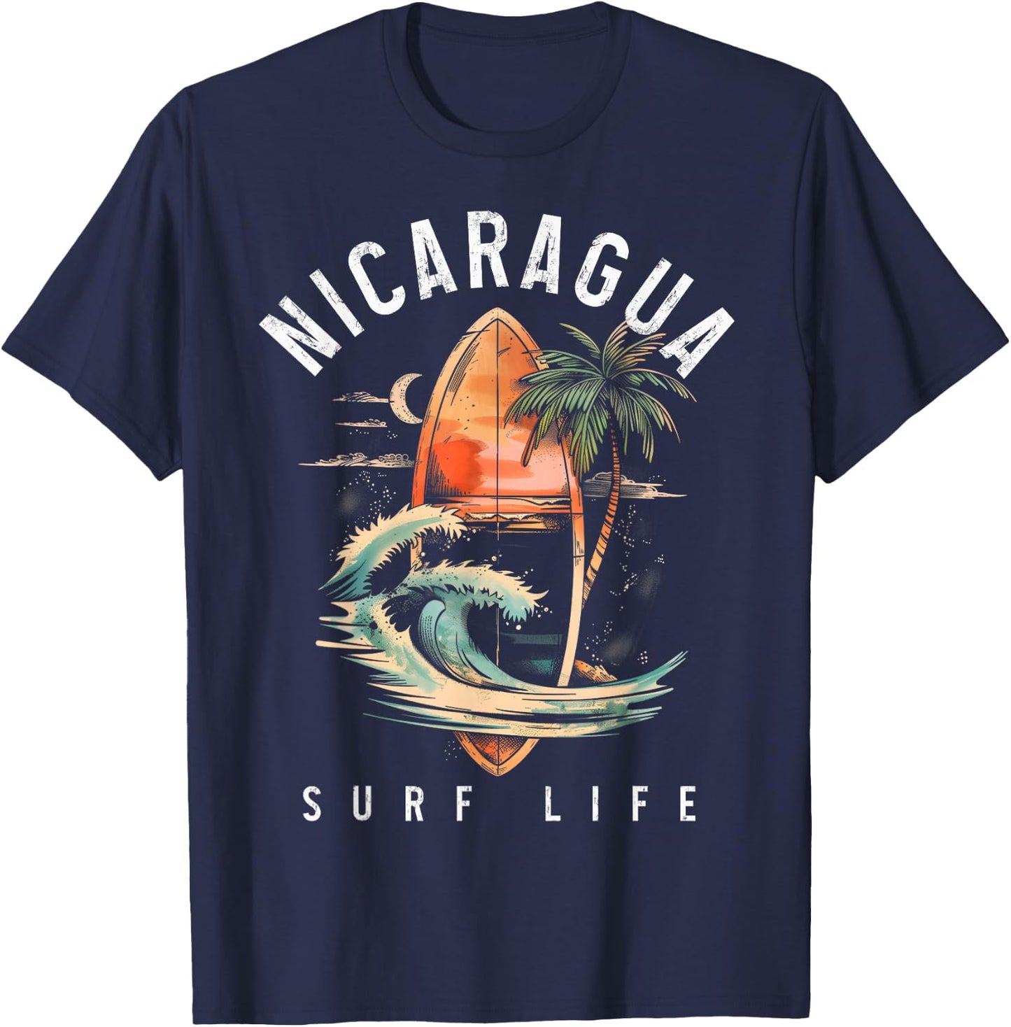 Nicaragua Nica Surf Vintage Surfing Surfer T-Shirt - T-Shirt | Navy