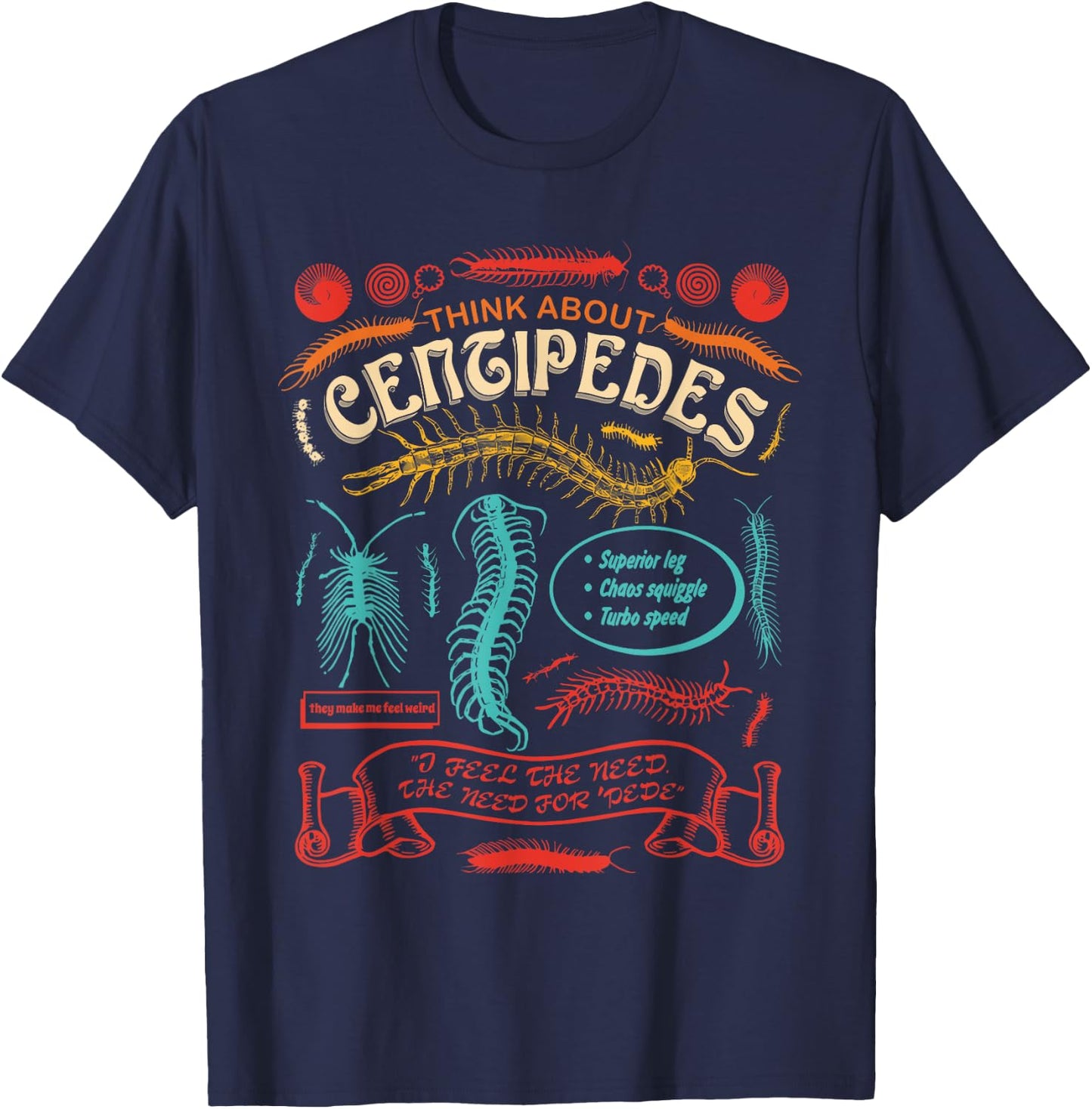 THINK ABOUT CENTIPEDES Superior leg Chaos squiggle Turbo T-Shirt - T-Shirt | Navy