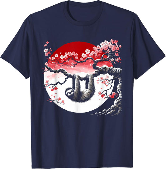 Kawaii Sloth Anime Japan Sakura Men Women Kids Funny Sloth T-Shirt - T-Shirt | Navy