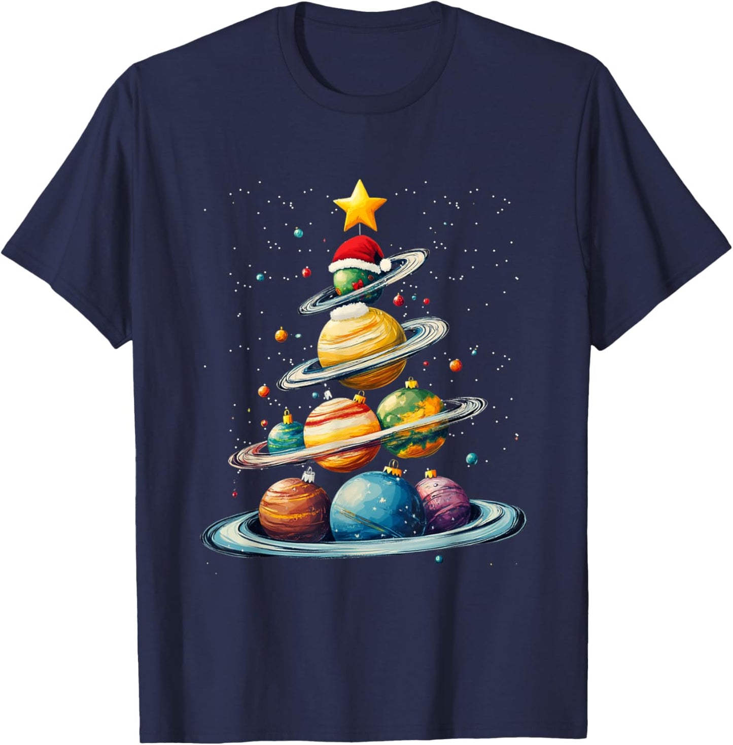 Funny Solar System Planets Christmas Tree Space Pajama Squad T-Shirt - T-Shirt | Navy