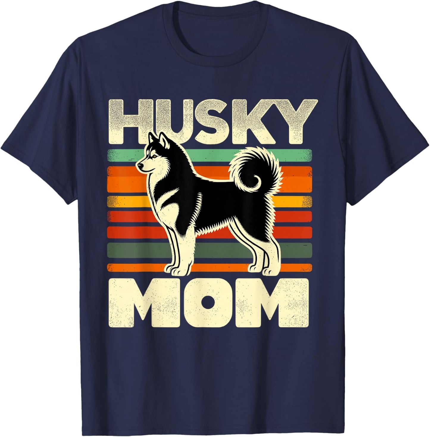 Retro Husky Mom Dog Mother Pet Siberian Huskies Mama T-Shirt - T-Shirt | Navy