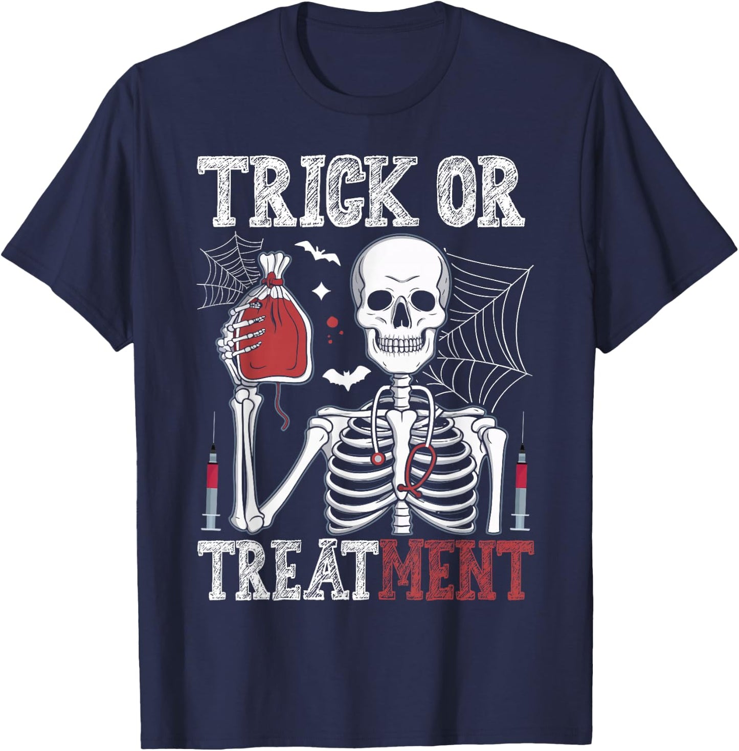 Trick Or Treatment Skeleton Doctor Halloween T-Shirt - T-Shirt | Navy