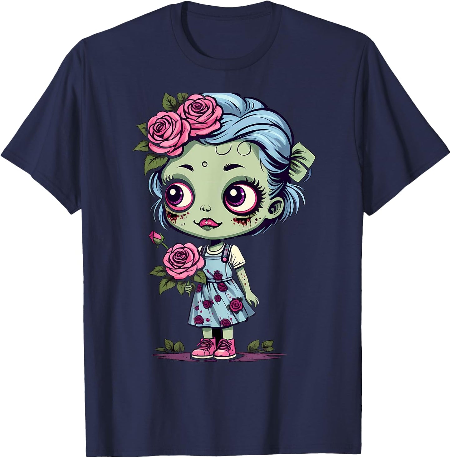 Flowers Zombie Girl Halloween Costume T-Shirt - T-Shirt | Navy