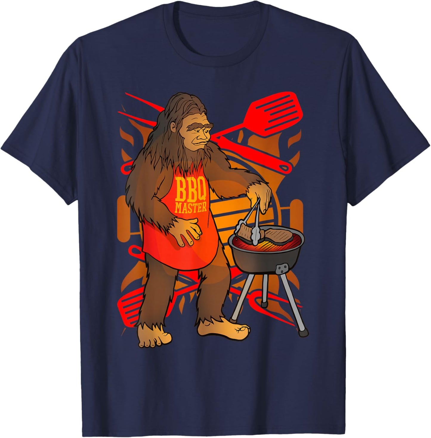 Bigfoot Cooking Grill BBQ Funny Gift Fun T-Shirt - T-Shirt | Navy