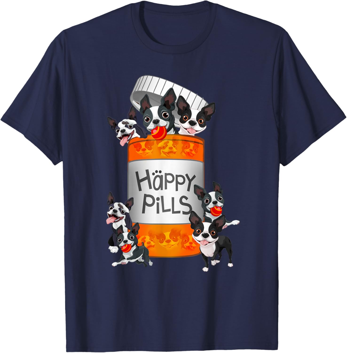 Boston Terrier Happy Pills T-Shirt - T-Shirt | Navy