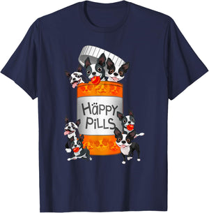 Boston Terrier Happy Pills T-Shirt - T-Shirt | Navy