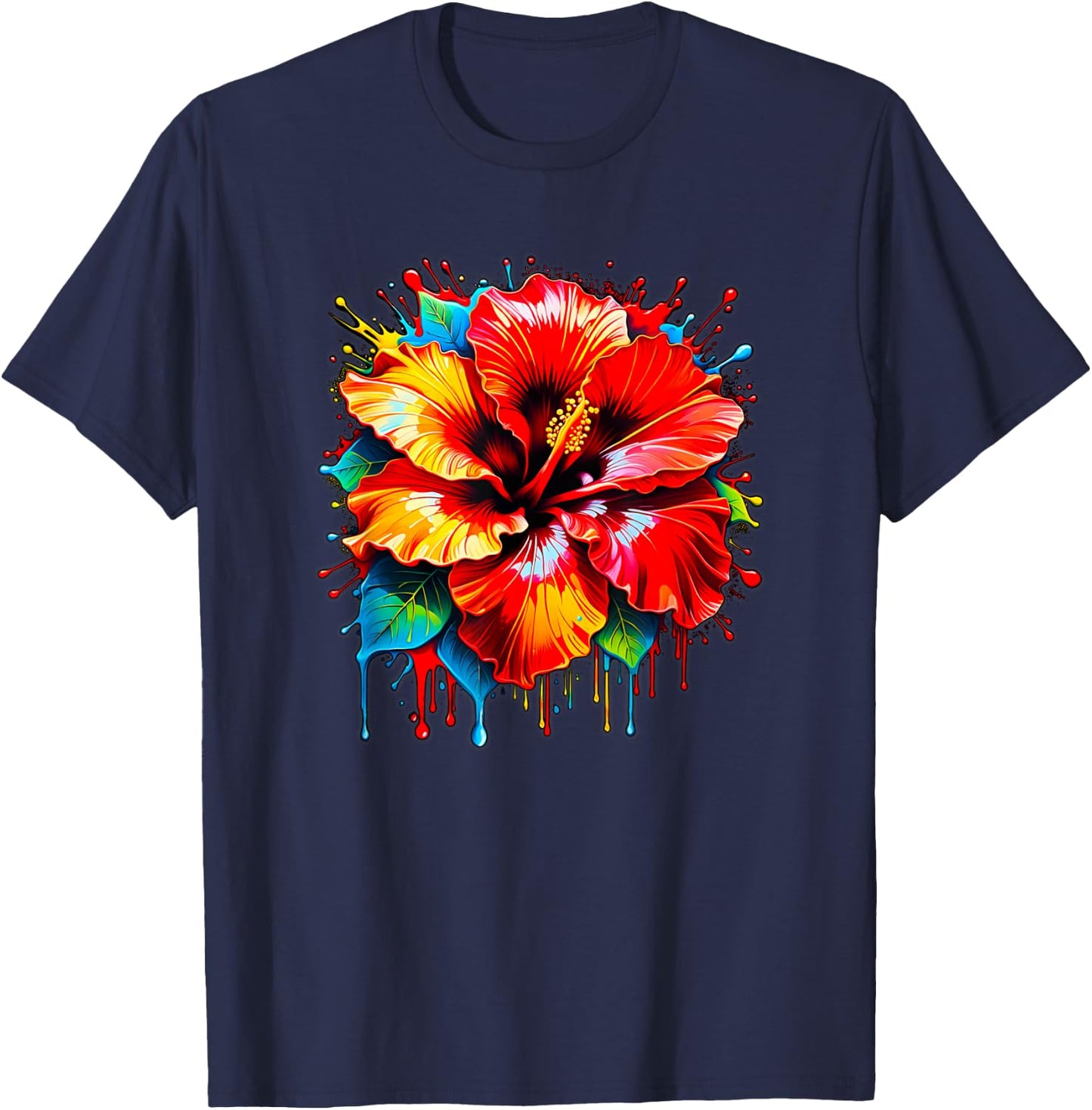Cute Colorful Maga Hibiscus Flower Graphic Summer Design Women Kids T-Shirt - T-Shirt | Navy