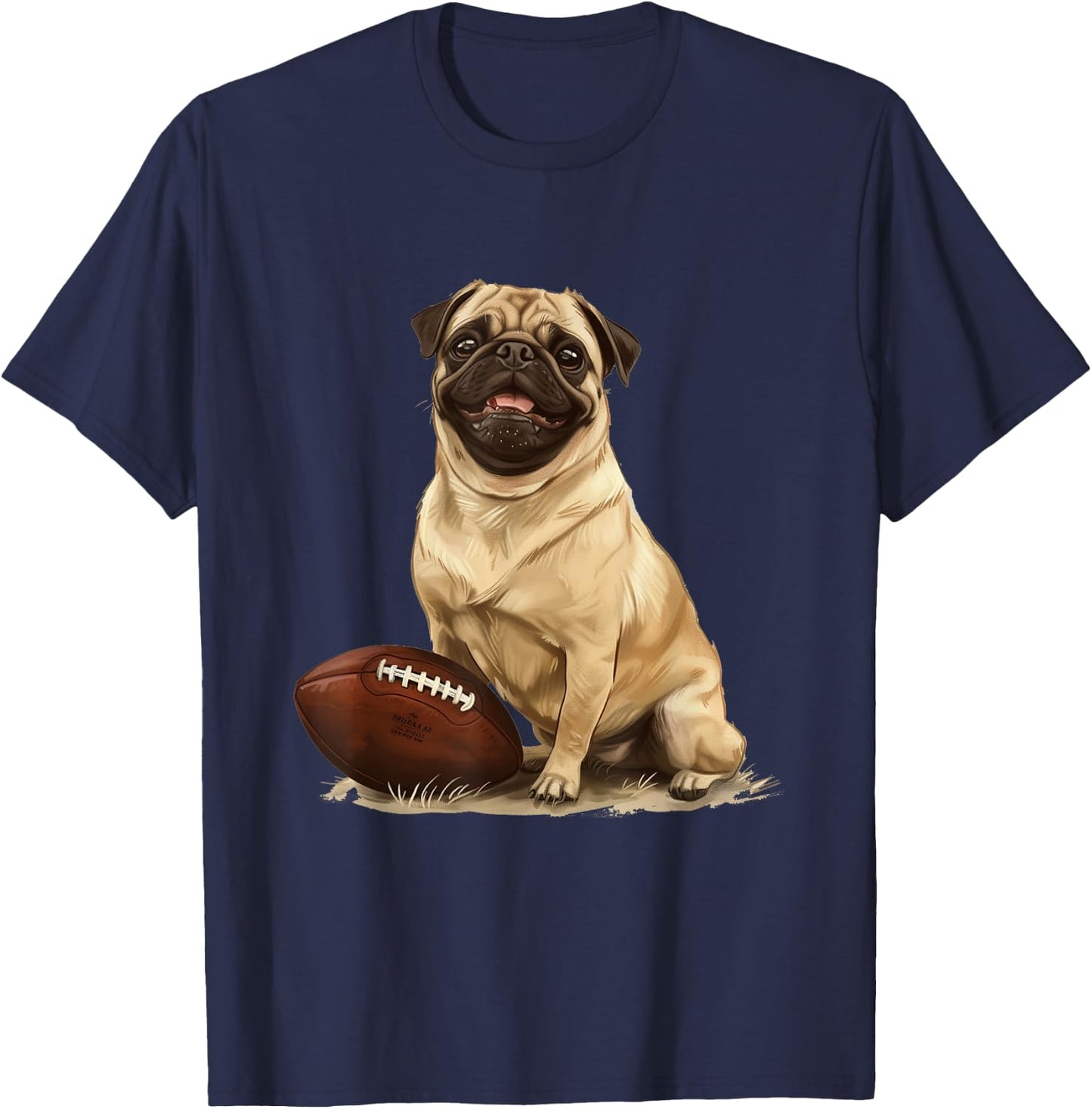 Pug Puppy Dog Football Sports Team Animal T-Shirt - T-Shirt | Navy