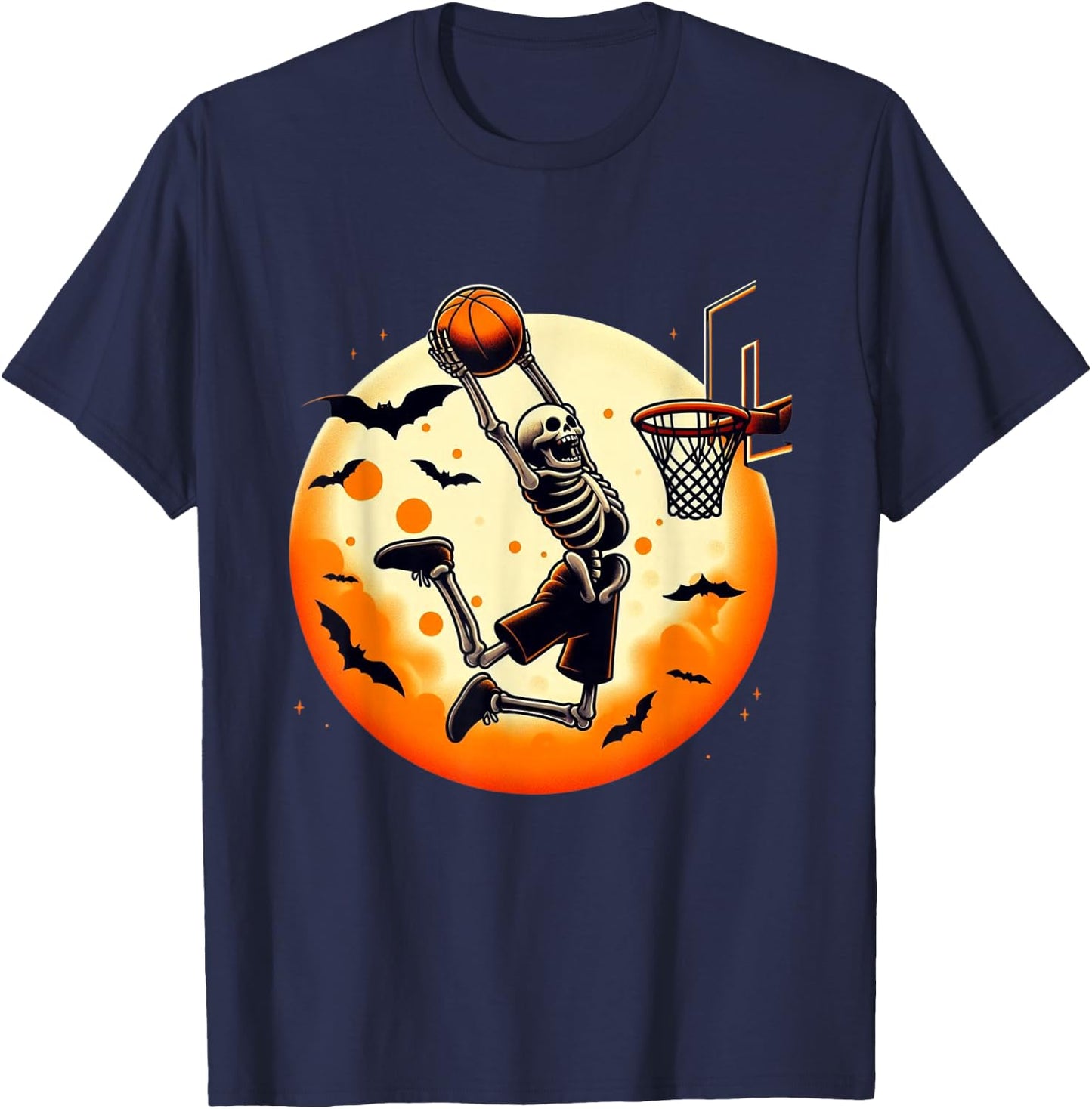 Basketball Skeleton Halloween Men Boys Basketball Halloween T-Shirt - T-Shirt | Navy