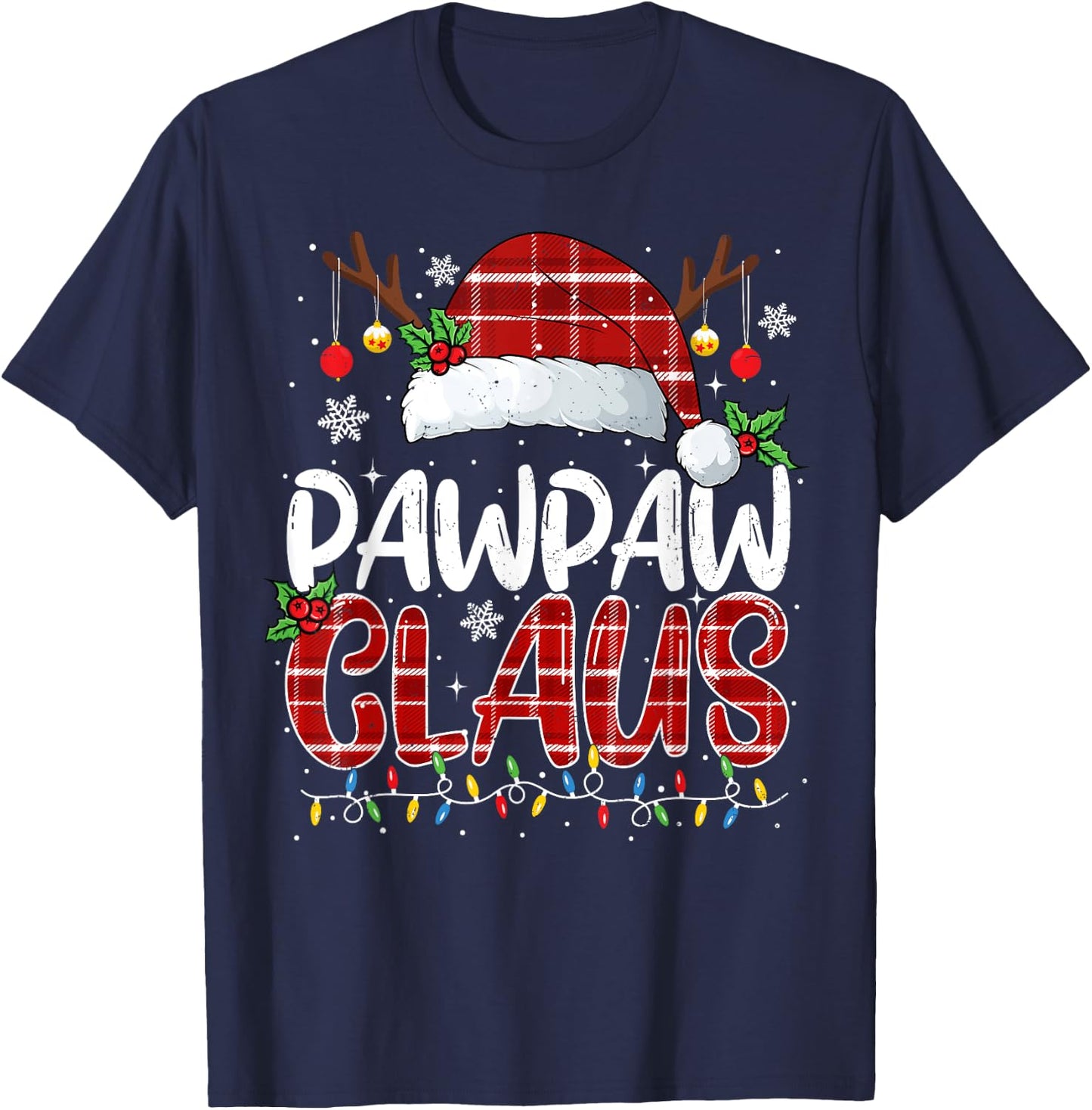 Pawpaw Claus Christmas Lights Pajama Family Matching T-Shirt - T-Shirt | Navy