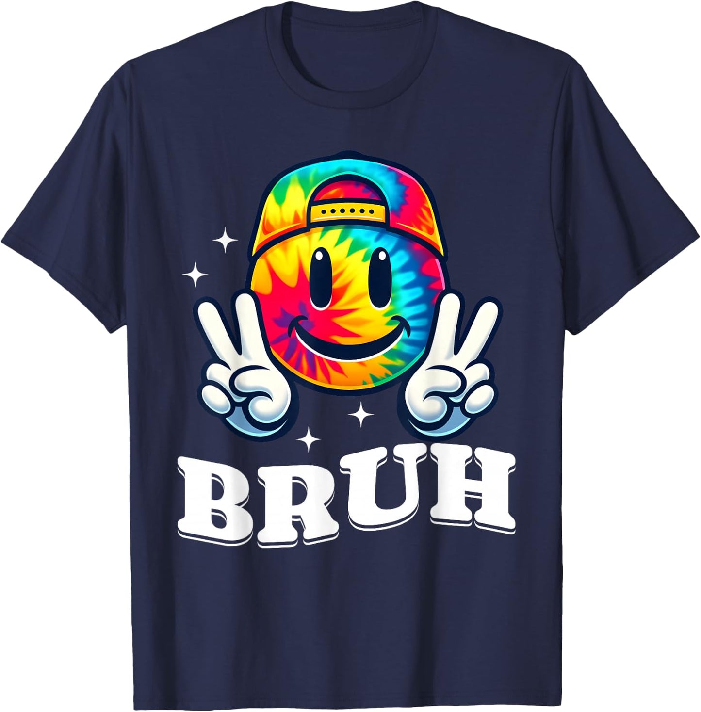 Peace Bruh For Girls Kids Boys Tie Dye Retro Groovy Birthday T-Shirt - T-Shirt | Navy